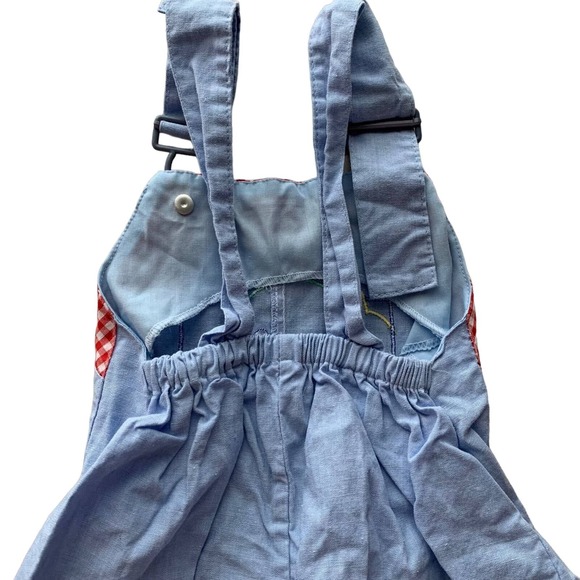Dinosaur 0-6 Months Denim Baby Overalls Checkered Plaid 90s Vintage - Picture 7 of 8